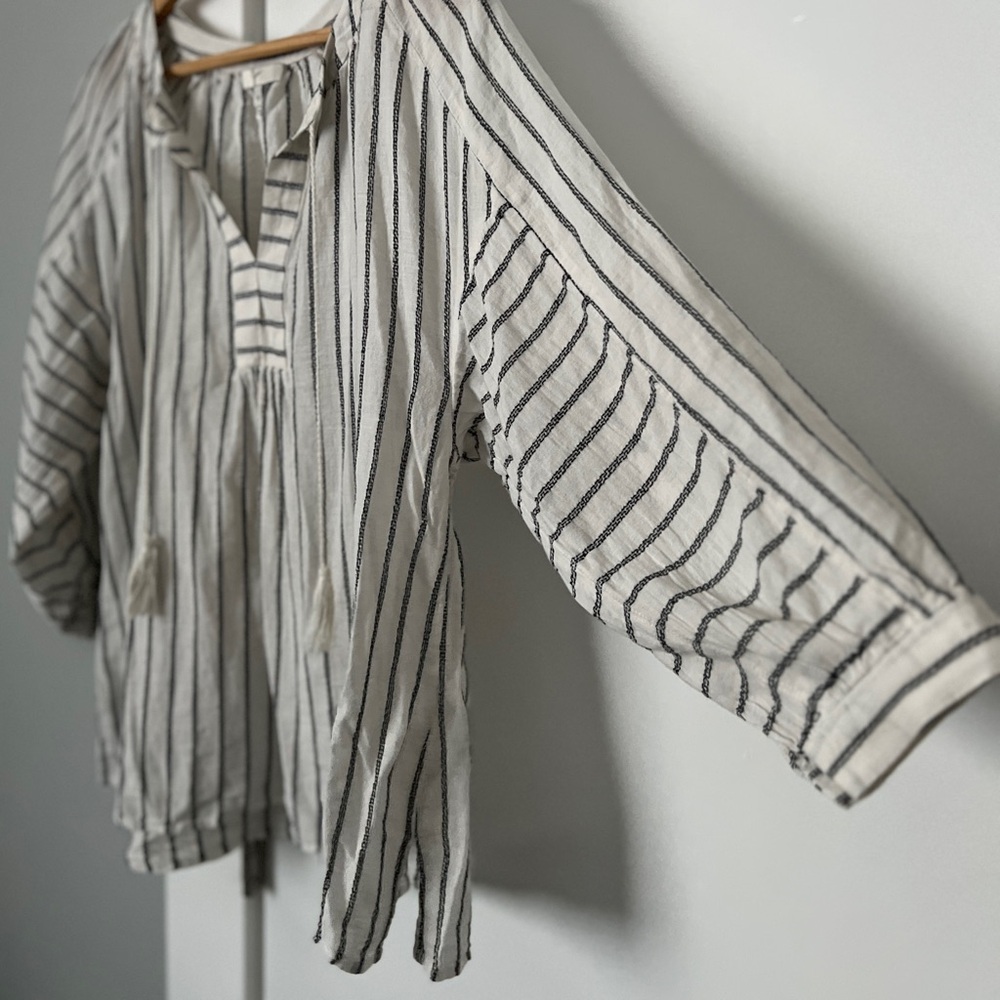 JOIE Textured Stripe Peasant Blouse